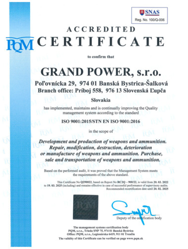 certificate ISO 9001:2015 / STN EN ISO 9001:2016