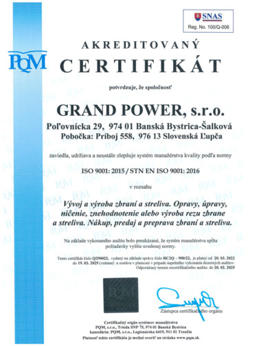 certifikát ISO 9001:2015 / STN EN ISO 9001:2016